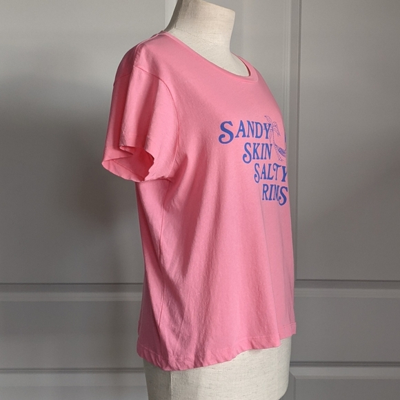 Wildfox Tee Sandy Skin Salty Rims Cotton Short Sleeves Crew Neck Pink L NWT - Picture 5 of 12